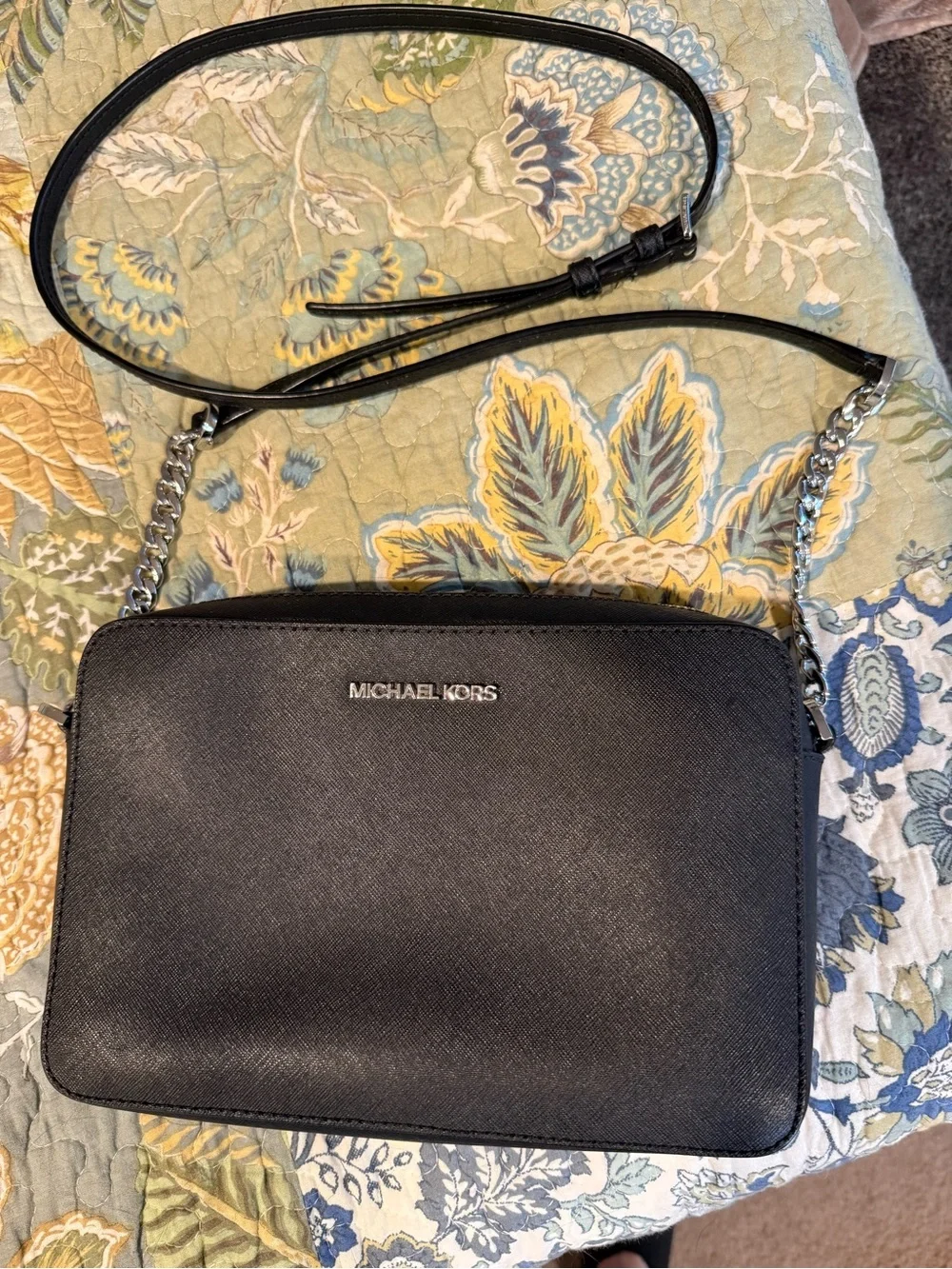Michael Kors Black Saffiano Leather Crossbody Bag Jet Set Large